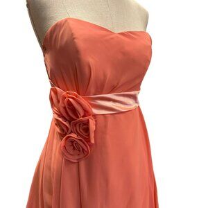 Strapless Coral Chiffon Dress With Satin Sash Rosette Detail Custom Made Homecom